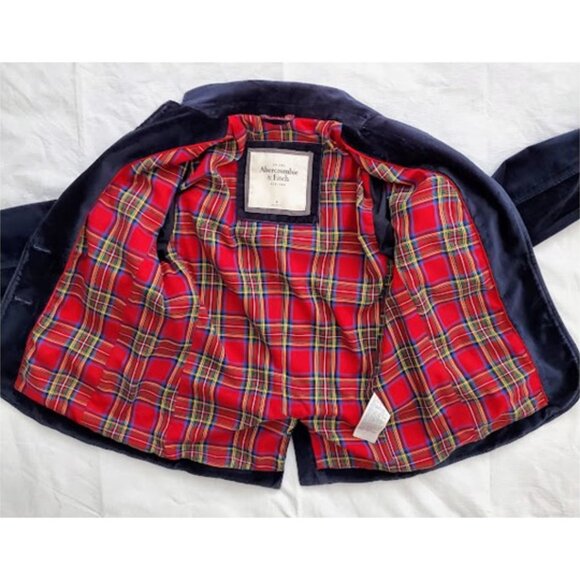 A & F Girls Velvet Embroidered Crest Navy Blazer Jacket Sz M Collegiate Preppy - Picture 5 of 10